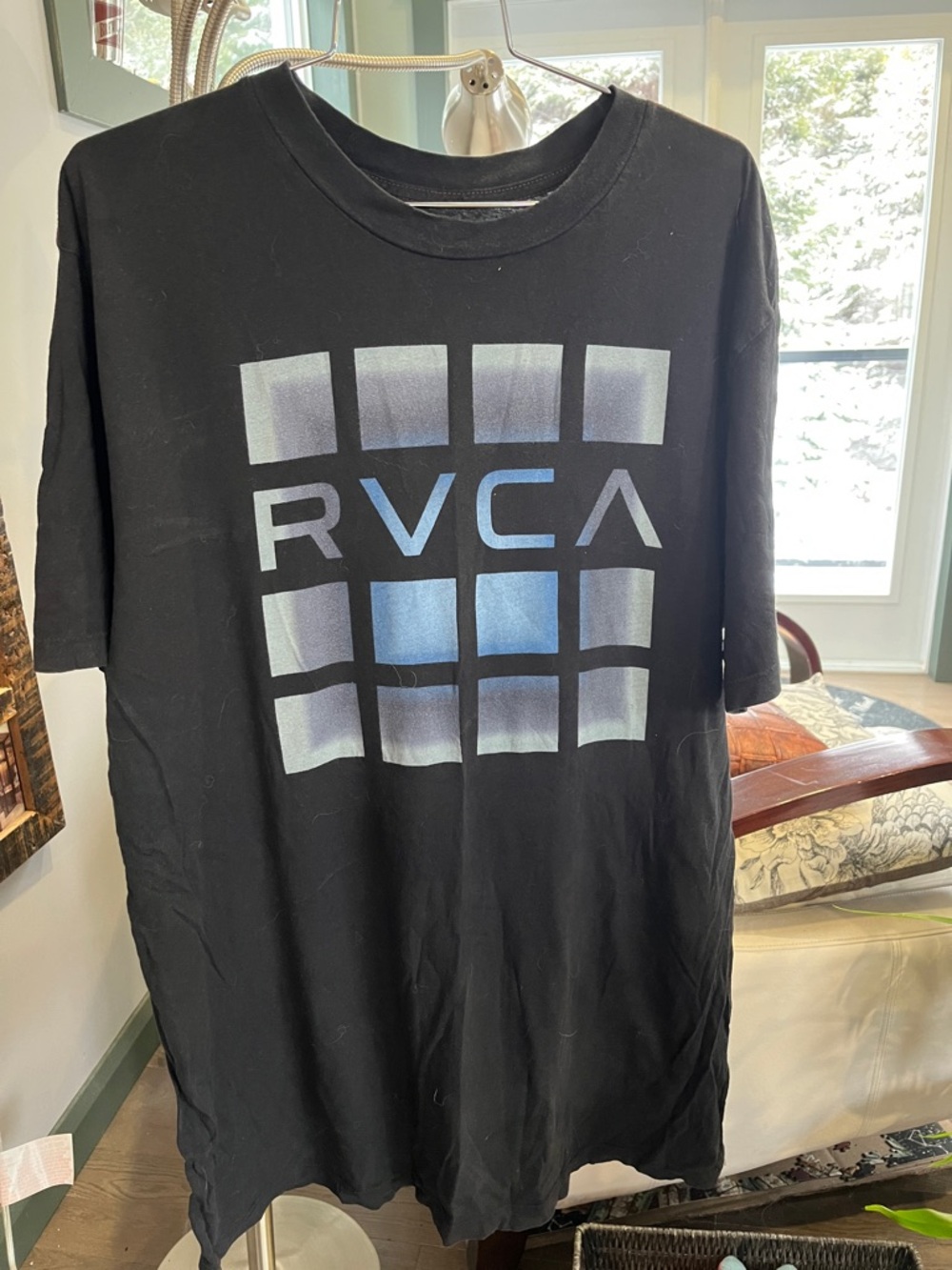 RVCA Black Short-Sleeve Tee with Blue-Gray Grid Logo
